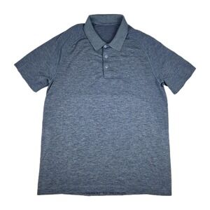 Lululemon Polo Shirt Mens Large Blue Textured Tech Movement Is Medicine Vented